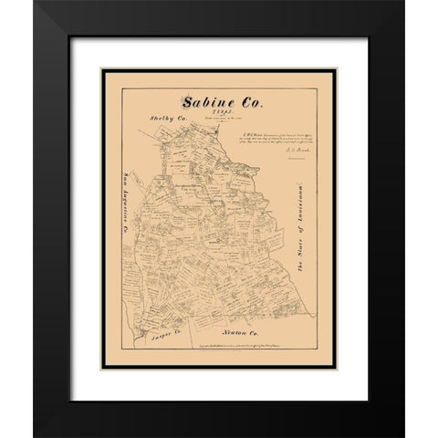 Sabine County Texas - Walsh 1879 Black Modern Wood Framed Art Print with Double Matting by Walsh