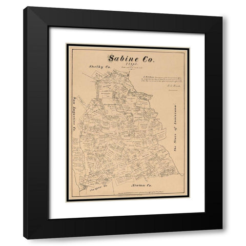 Sabine County Texas - Walsh 1879 Black Modern Wood Framed Art Print with Double Matting by Walsh