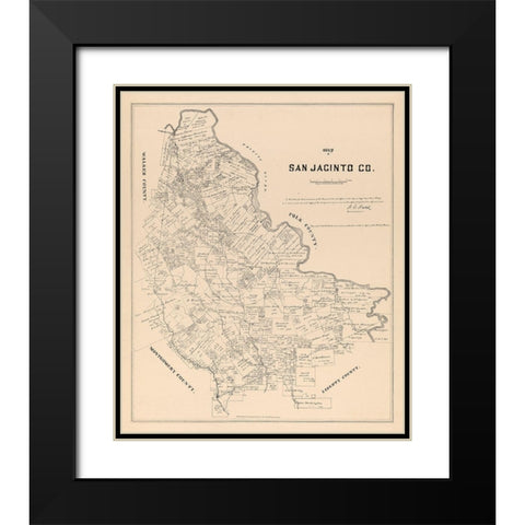 San Jacinto County Texas - Walsh 1879 Black Modern Wood Framed Art Print with Double Matting by Walsh