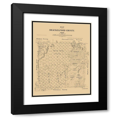 Shackelford County Texas - Walsh 1879 Black Modern Wood Framed Art Print with Double Matting by Walsh