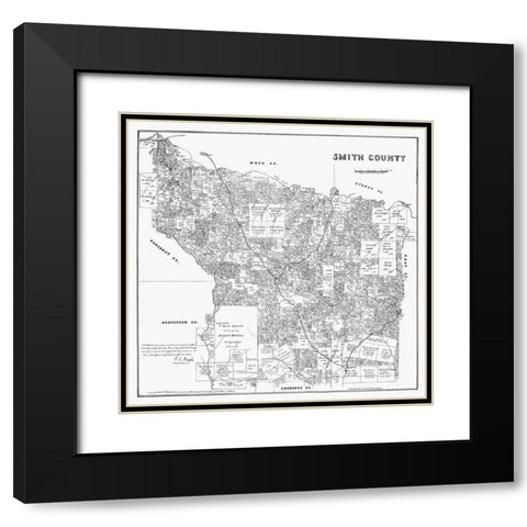 Smith County Texas - Walsh 1880 Black Modern Wood Framed Art Print with Double Matting by Walsh