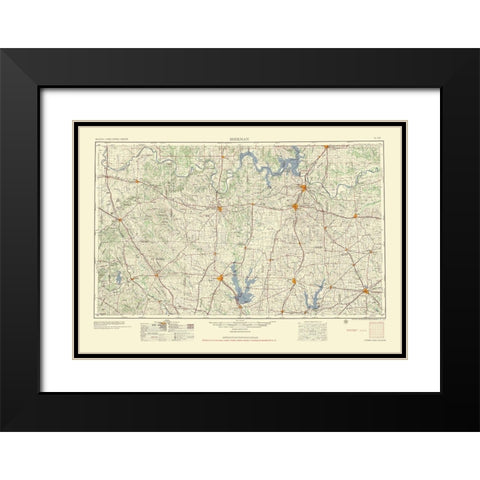 Sherman Texas Quad - USGS 1954 Black Modern Wood Framed Art Print with Double Matting by USGS