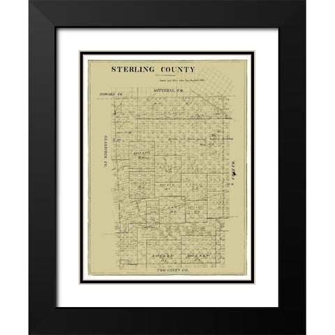 Sterling County Texas -1891 Black Modern Wood Framed Art Print with Double Matting by Unknown