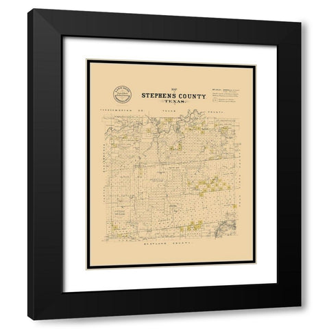 Stephens County Texas - Strickland 1870 Black Modern Wood Framed Art Print with Double Matting by Strickland