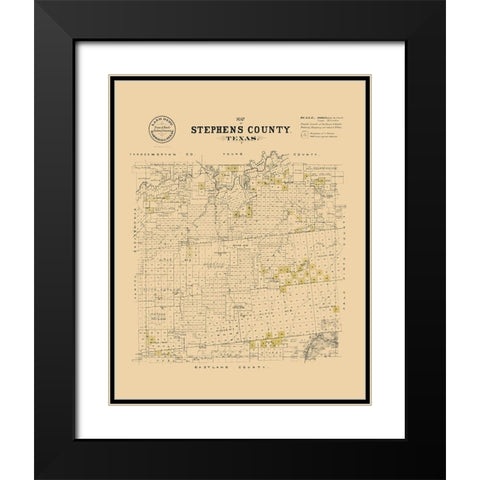 Stephens County Texas - Strickland 1870 Black Modern Wood Framed Art Print with Double Matting by Strickland