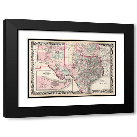 Texas Counties - Gamble 1876 Black Modern Wood Framed Art Print with Double Matting by Gamble