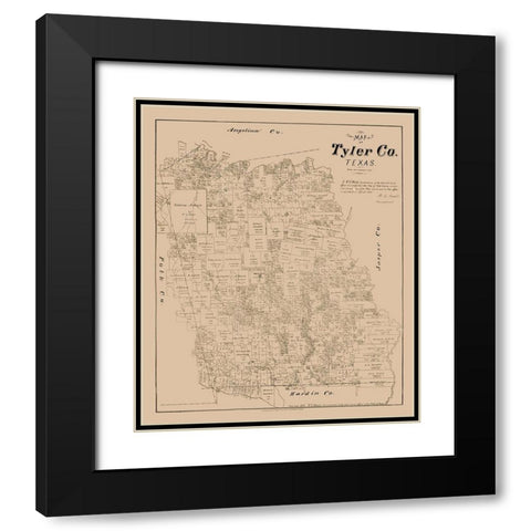 Tyler County Texas - Walsh 1879 Black Modern Wood Framed Art Print with Double Matting by Walsh
