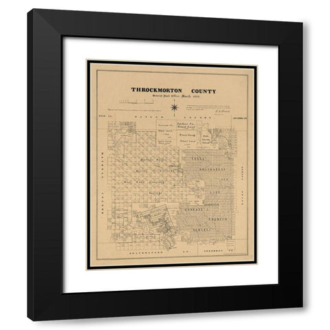Throckmorton County Texas - Walsh 1880 Black Modern Wood Framed Art Print with Double Matting by Walsh