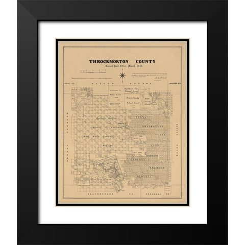 Throckmorton County Texas - Walsh 1880 Black Modern Wood Framed Art Print with Double Matting by Walsh