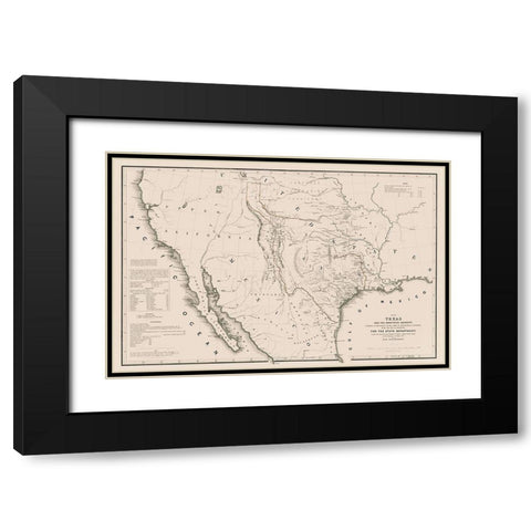 Texas - Adjacent Countries - Emory 1844 Black Modern Wood Framed Art Print with Double Matting by Emory