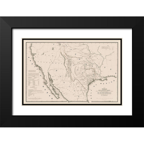 Texas - Adjacent Countries - Emory 1844 Black Modern Wood Framed Art Print with Double Matting by Emory