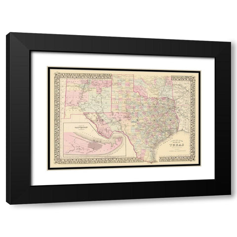 Texas - County Map - Mitchell 1880 Black Modern Wood Framed Art Print with Double Matting by Mitchell