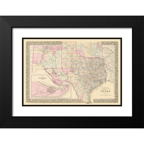 Texas - County Map - Mitchell 1880 Black Modern Wood Framed Art Print with Double Matting by Mitchell