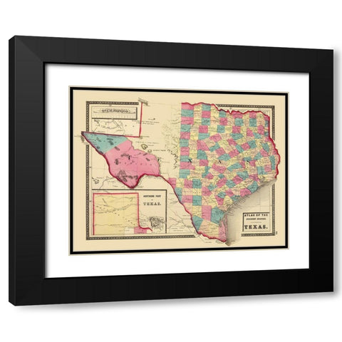 Texas - Northern Texas - Walling 1872 Black Modern Wood Framed Art Print with Double Matting by Walling