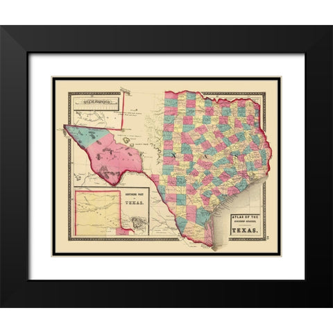 Texas - Northern Texas - Walling 1872 Black Modern Wood Framed Art Print with Double Matting by Walling
