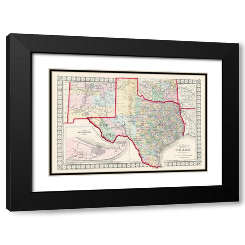 Texas - Augustus Mitchell 1874 Black Modern Wood Framed Art Print with Double Matting by Mitchell
