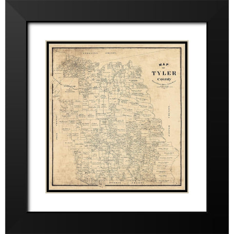 Tyler County Texas - Rowe 1897 Black Modern Wood Framed Art Print with Double Matting by Rowe