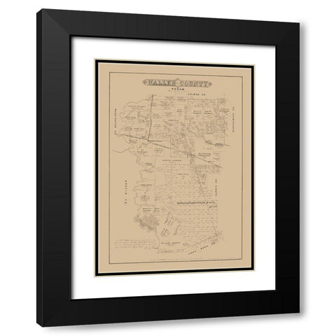 Waller County Texas - Walsh 1879 Black Modern Wood Framed Art Print with Double Matting by Walsh
