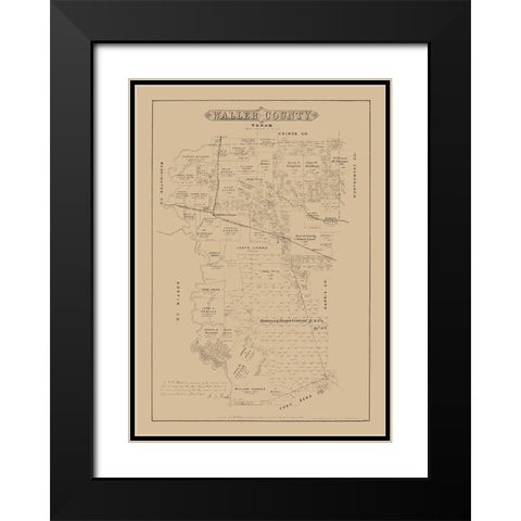 Waller County Texas - Walsh 1879 Black Modern Wood Framed Art Print with Double Matting by Walsh