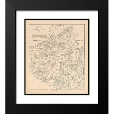 Walker County Texas - Walsh 1879 Black Modern Wood Framed Art Print with Double Matting by Walsh