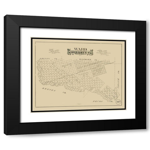 Ward County Texas - Hall 1888 Black Modern Wood Framed Art Print with Double Matting by Hall