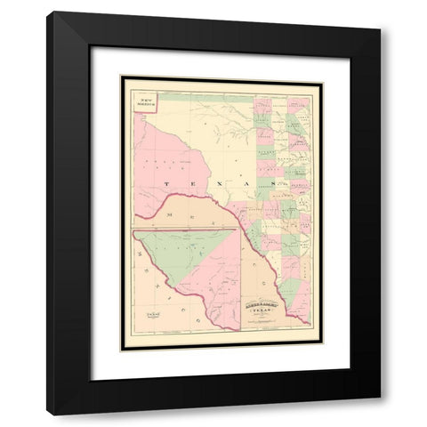 Texas Western Portion - Asher 1874 Black Modern Wood Framed Art Print with Double Matting by Asher