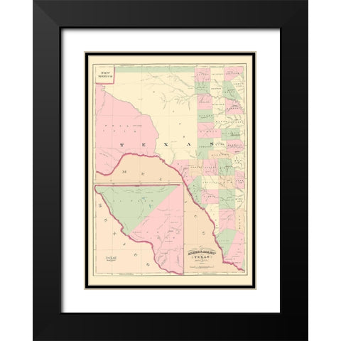 Texas Western Portion - Asher 1874 Black Modern Wood Framed Art Print with Double Matting by Asher