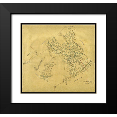 Wharton County Texas - Pressler 1865 Black Modern Wood Framed Art Print with Double Matting by Pressler