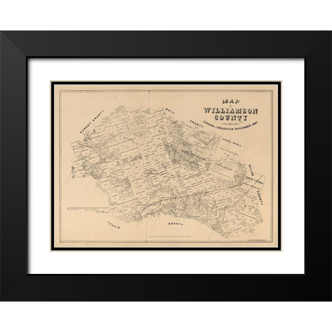 Williamson County Texas - Walsh 1880 Black Modern Wood Framed Art Print with Double Matting by Walsh