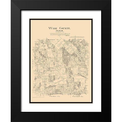 Wise County Texas - Walsh 1879 Black Modern Wood Framed Art Print with Double Matting by Walsh
