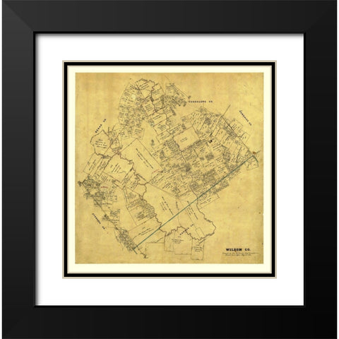 Wilson County Texas - Pressler 1866 Black Modern Wood Framed Art Print with Double Matting by Pressler