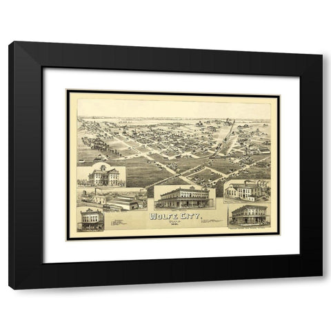 Wolfe City Texas - Fowler 1891 Black Modern Wood Framed Art Print with Double Matting by Fowler
