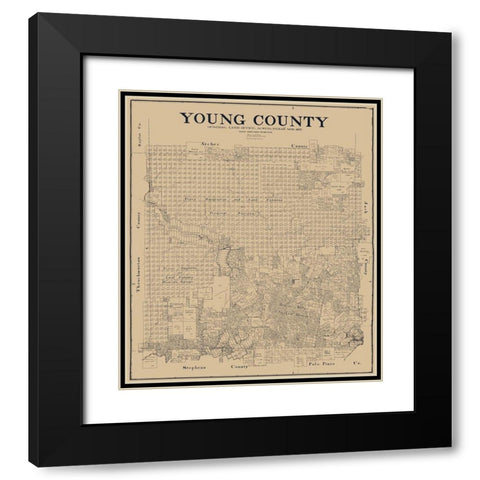 Young County Texas - Clark 1897 Black Modern Wood Framed Art Print with Double Matting by Clark