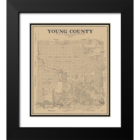 Young County Texas - Clark 1897 Black Modern Wood Framed Art Print with Double Matting by Clark