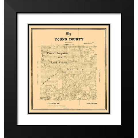 Young County Texas - Walsh 1889 Black Modern Wood Framed Art Print with Double Matting by Walsh