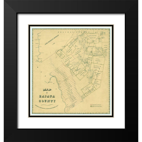 Zapata County Texas - Langermann 1879 Black Modern Wood Framed Art Print with Double Matting by RBADDNEW