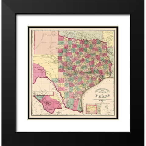 Texas - Pressler 1867 Black Modern Wood Framed Art Print with Double Matting by Pressler