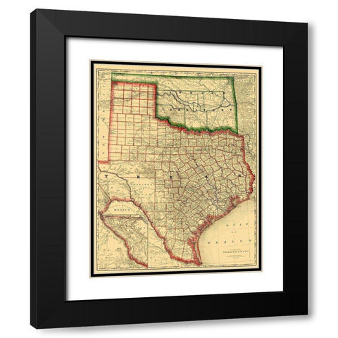 Texas - 1879 Black Modern Wood Framed Art Print with Double Matting by Rand McNally
