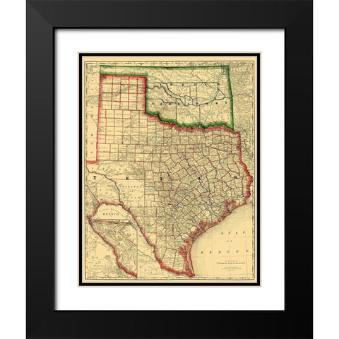 Texas - 1879 Black Modern Wood Framed Art Print with Double Matting by Rand McNally