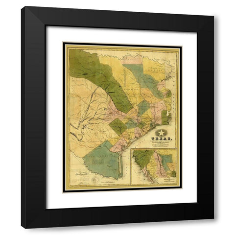 Texas - Colton 1839 Black Modern Wood Framed Art Print with Double Matting by Colton