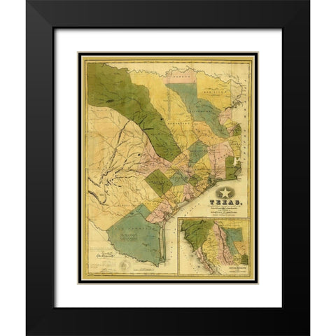 Texas - Colton 1839 Black Modern Wood Framed Art Print with Double Matting by Colton