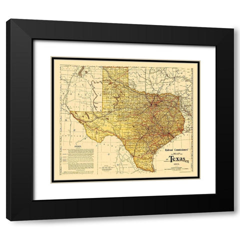 Railroad Commissioners Map of Texas 1897 Black Modern Wood Framed Art Print with Double Matting by Unknown