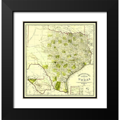 Travellers Map of the State of Texas 1867 Black Modern Wood Framed Art Print with Double Matting by Pressler