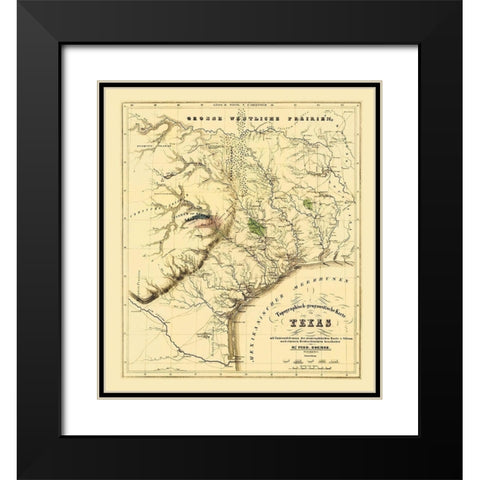 Texas showing the Alamo - Roemer 1849 Black Modern Wood Framed Art Print with Double Matting by Roemer