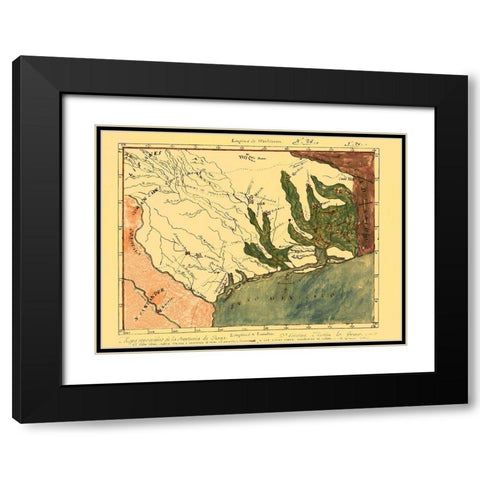 Province of Mexican Texas - 1820 Black Modern Wood Framed Art Print with Double Matting by Unknown