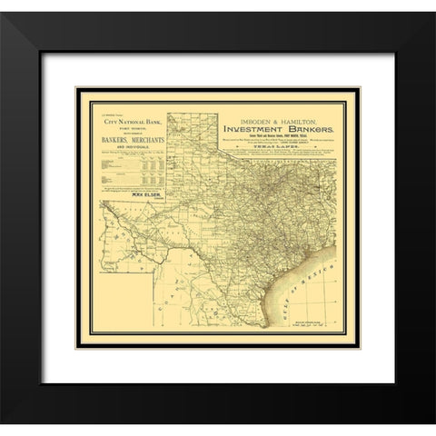 Texas - Imboden and Hamilton 1889 Black Modern Wood Framed Art Print with Double Matting by Imboden