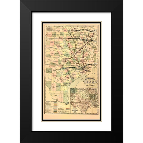 GrayS Railroad Map - 1877 Black Modern Wood Framed Art Print with Double Matting by Unknown