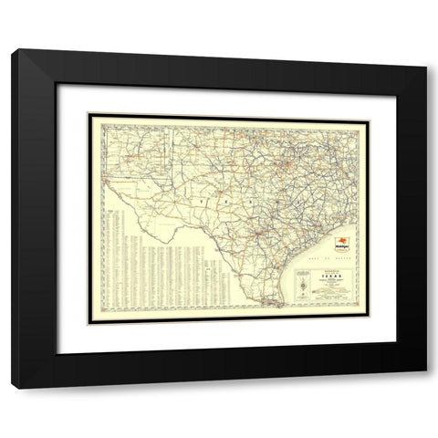 Texas Road Map from Magnolia Petro 1933 Black Modern Wood Framed Art Print with Double Matting by General Drafting
