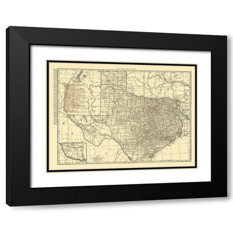 Texas State Railroads - Rand McNally 1900 Black Modern Wood Framed Art Print with Double Matting by Rand McNally
