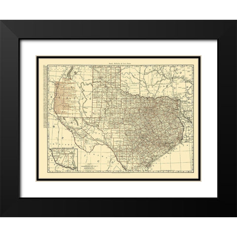 Texas State Railroads - Rand McNally 1900 Black Modern Wood Framed Art Print with Double Matting by Rand McNally